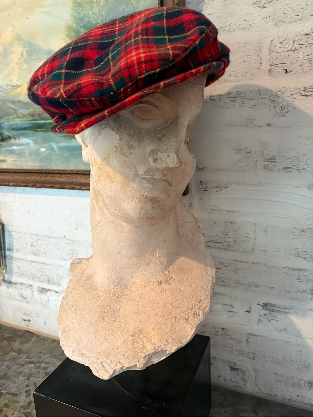 70’s classic vintage red tartan plaid wool flat cap